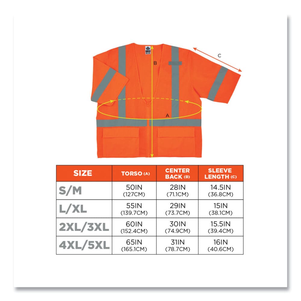 GloWear 8320Z Class 3 Standard Zipper Vest, Polyester, 2X-Large/3X-Large, Orange, Ships in 1-3 Business Days - Image 3