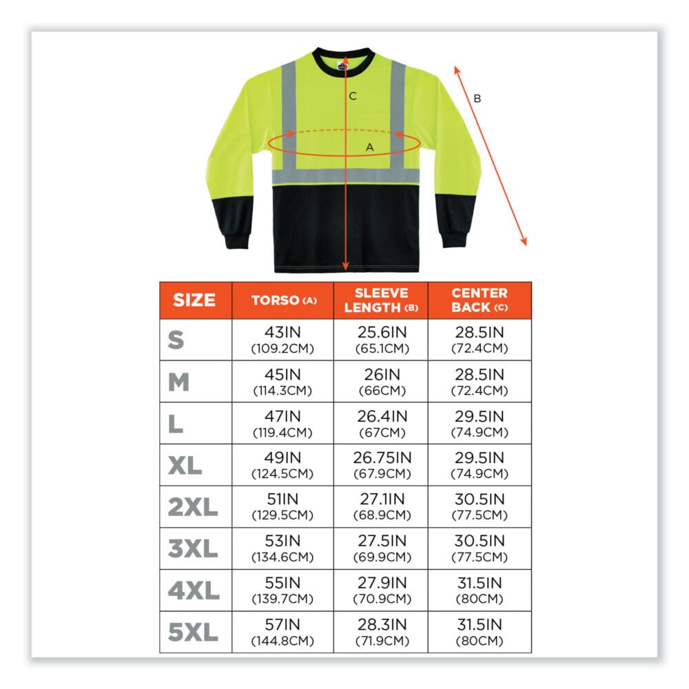 GloWear 8281BK Class 2 Long Sleeve Shirt with Black Bottom, Polyester, 5X-Large, Lime, Ships in 1-3 Business Days - Image 4