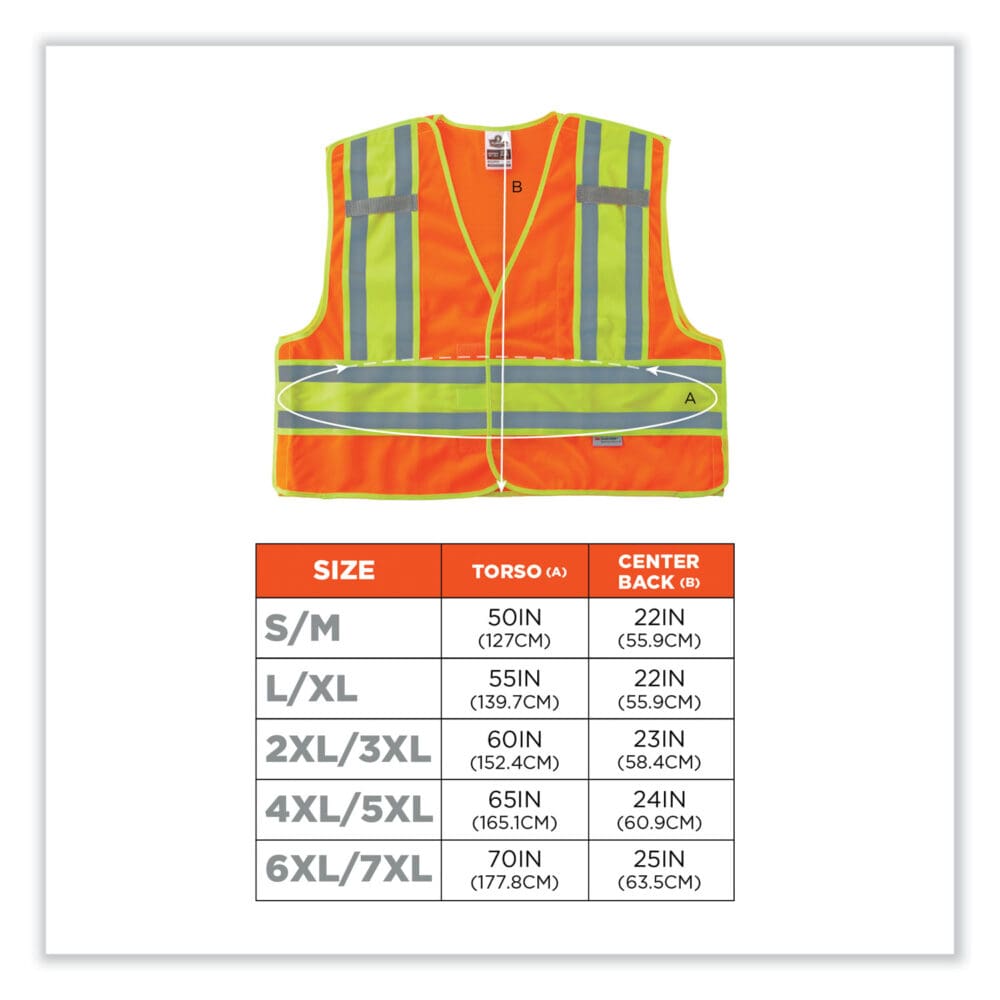 GloWear 8245PSV Class 2 Public Safety Vest, Polyester, Large/X-Large, Orange, Ships in 1-3 Business Days - Image 2