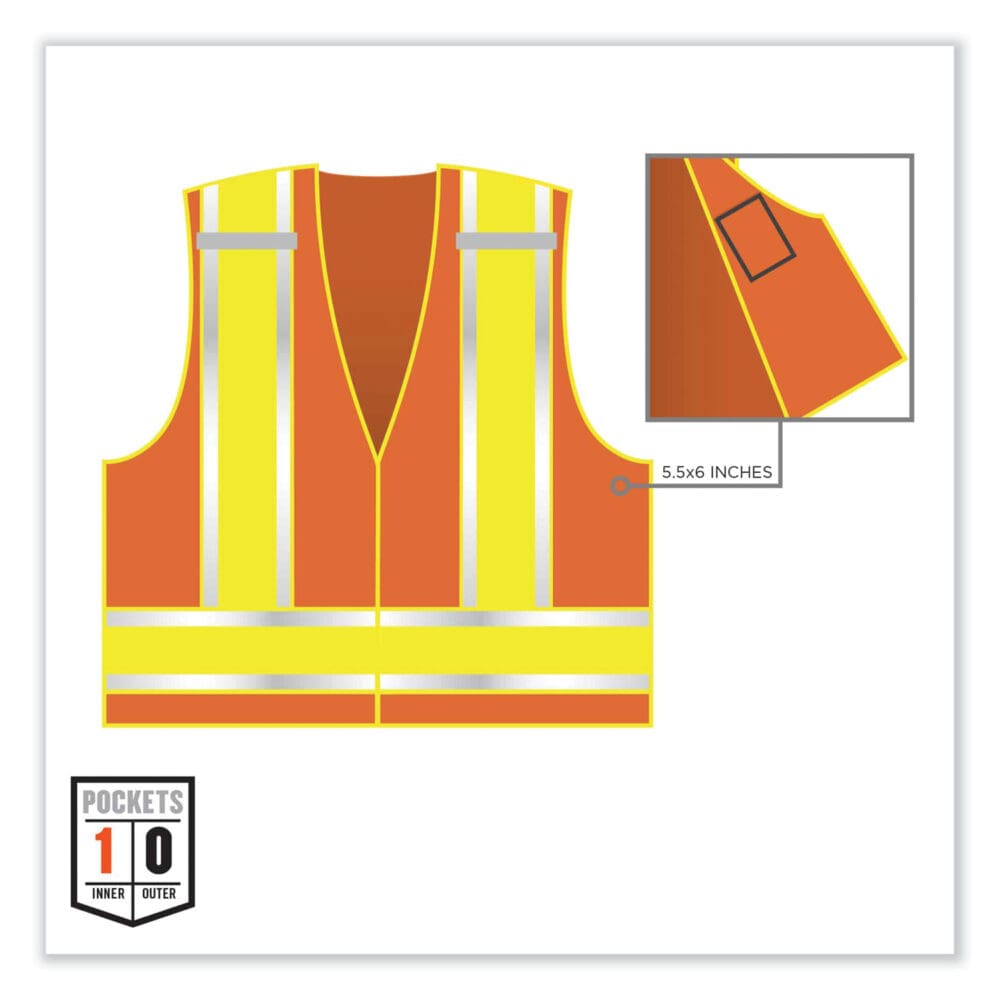 GloWear 8245PSV Class 2 Public Safety Vest, Polyester, Small/Medium, Orange, Ships in 1-3 Business Days - Image 3