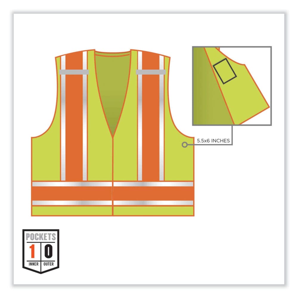 GloWear 8245PSV Class 2 Public Safety Vest, Polyester, 6X-Large/7X-Large, Lime, Ships in 1-3 Business Days - Image 4