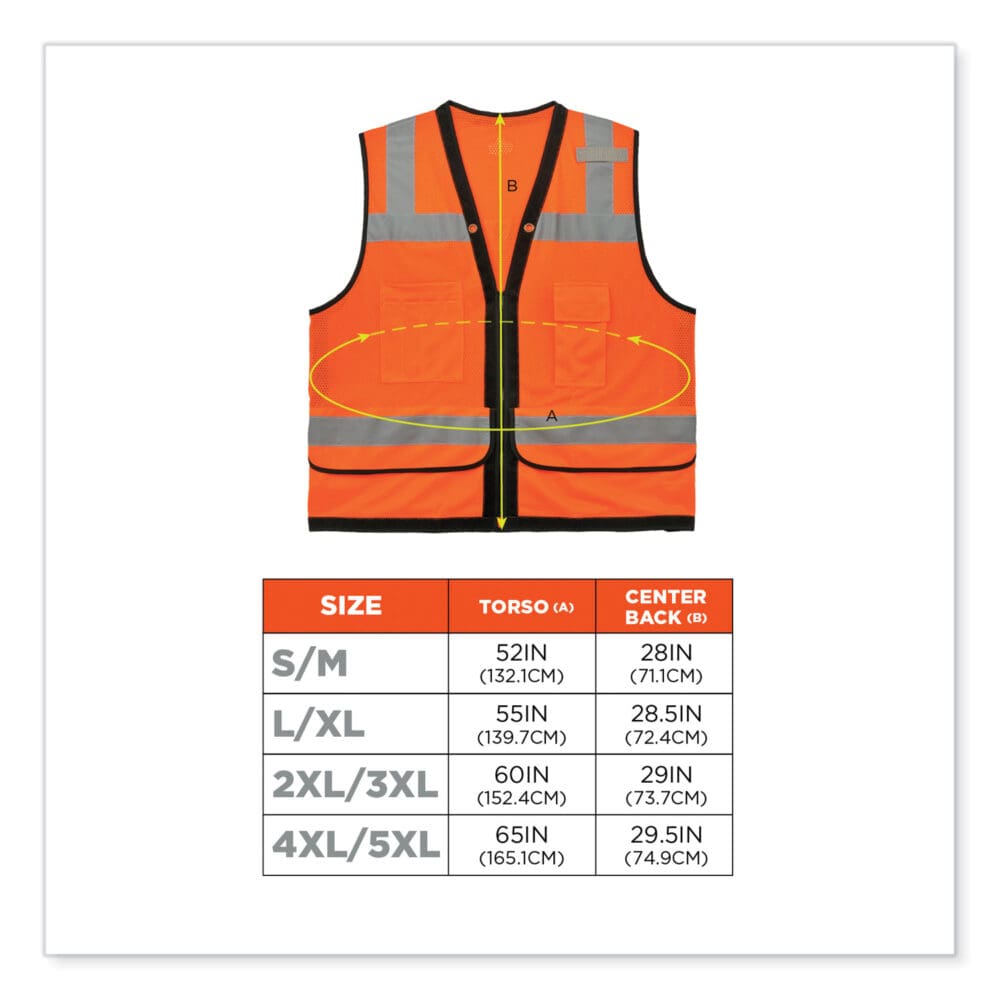 GloWear 8253HDZ Class 2 Heavy-Duty Mesh Surveyors Vest, Polyester, Large/X-Large, Orange, Ships in 1-3 Business Days - Image 2