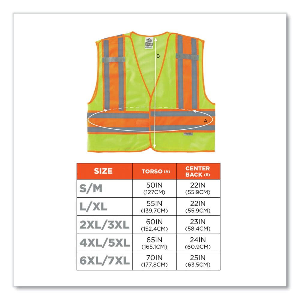 GloWear 8245PSV Class 2 Public Safety Vest, Polyester, 4X-Large/5X-Large, Lime, Ships in 1-3 Business Days - Image 2