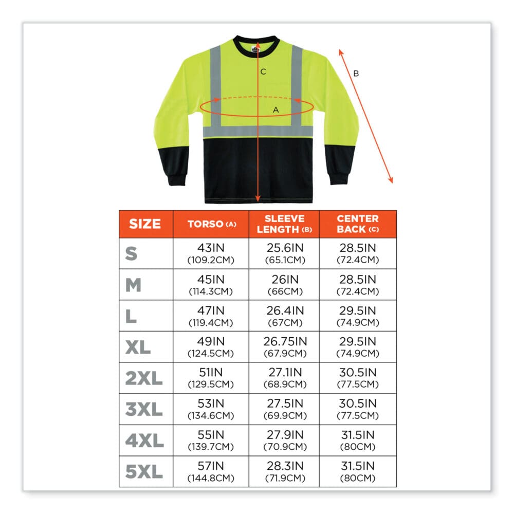 GloWear 8281BK Class 2 Long Sleeve Shirt with Black Bottom, Polyester, Medium, Lime, Ships in 1-3 Business Days - Image 3