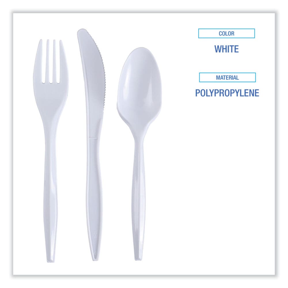 Three-Piece Cutlery Kit, Fork/Knife/Teaspoon, Polypropylene, White, 250/Carton - Image 2