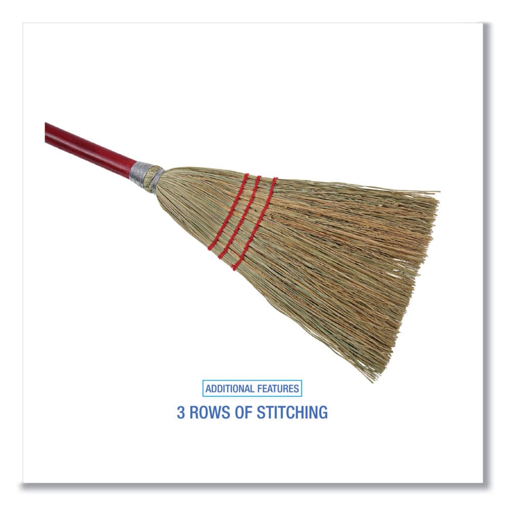 Corn Fiber Lobby/Toy Broom, Corn Fiber Bristles, 39" Overall Length, Red, 12/Carton - Image 3