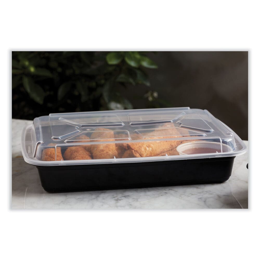 Newspring VERSAtainer Microwavable Containers, Rectangular, 58 oz, 8.5 x 11.5 x 2.5, Black/Clear, Plastic, 150/Carton - Image 2