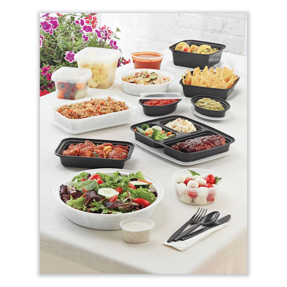 Newspring VERSAtainer Microwavable Containers, Oval, 8 oz, 5.7 x 4 x 1.45, Black/Clear, Plastic, 150/Carton - Image 2