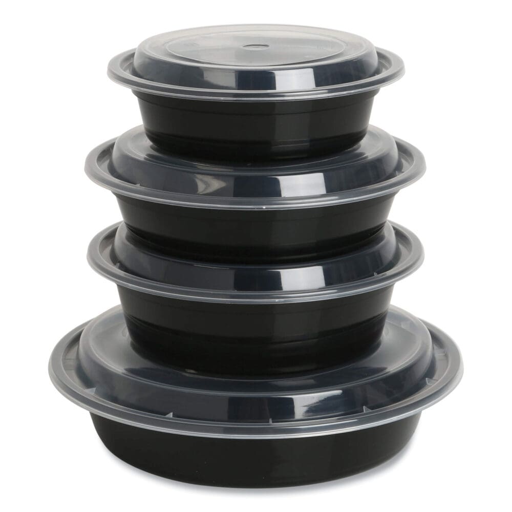 Microwavable Food Container with Lid, Round, 32 oz, 7.28 x 7.28 x 2.55, Black/Clear, Plastic, 150/Carton - Image 2