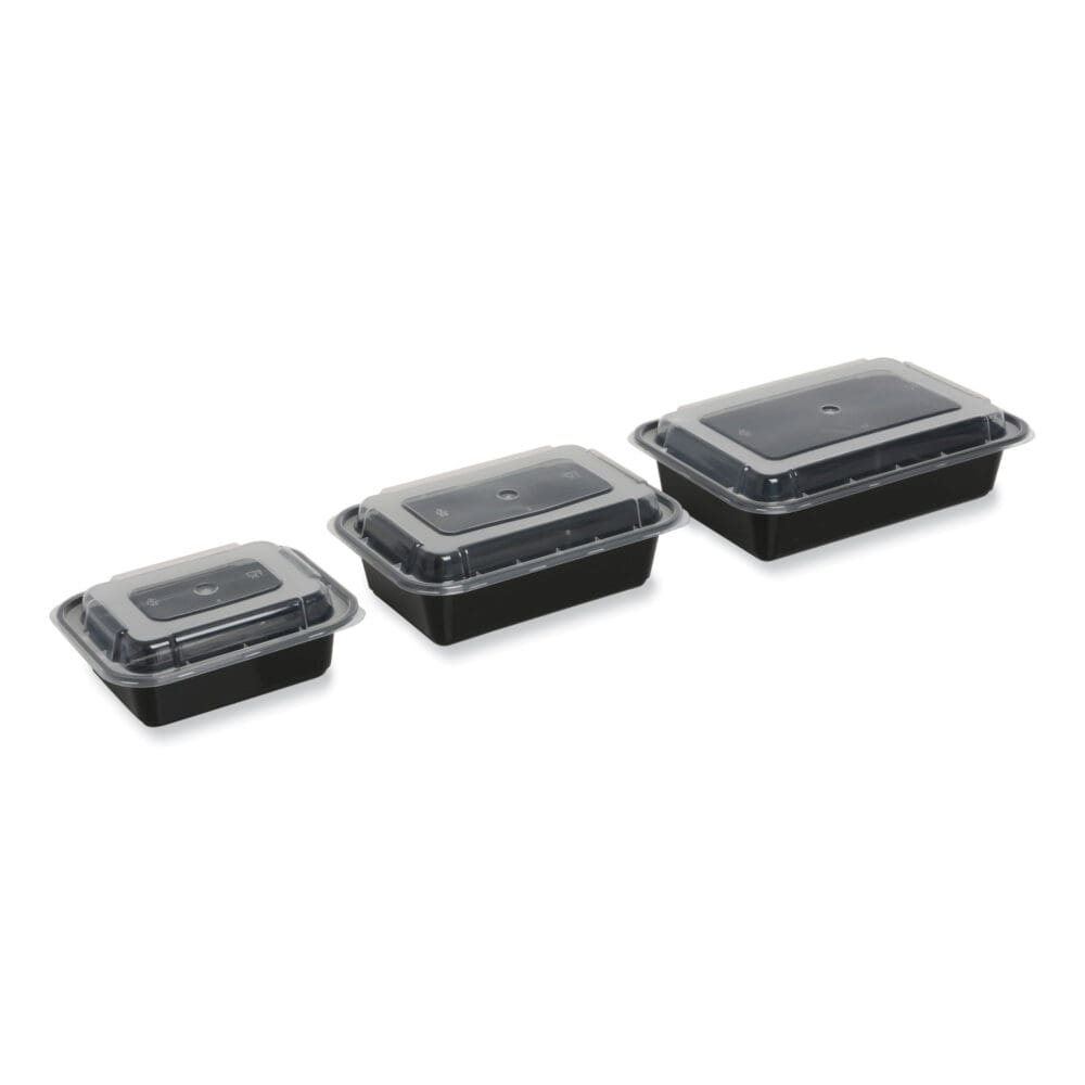 Microwavable Food Container with Lid, Rectangular, 38 oz, 8.81 x 6.02 x 2.48, Black/Clear, Plastic, 150/Carton - Image 2