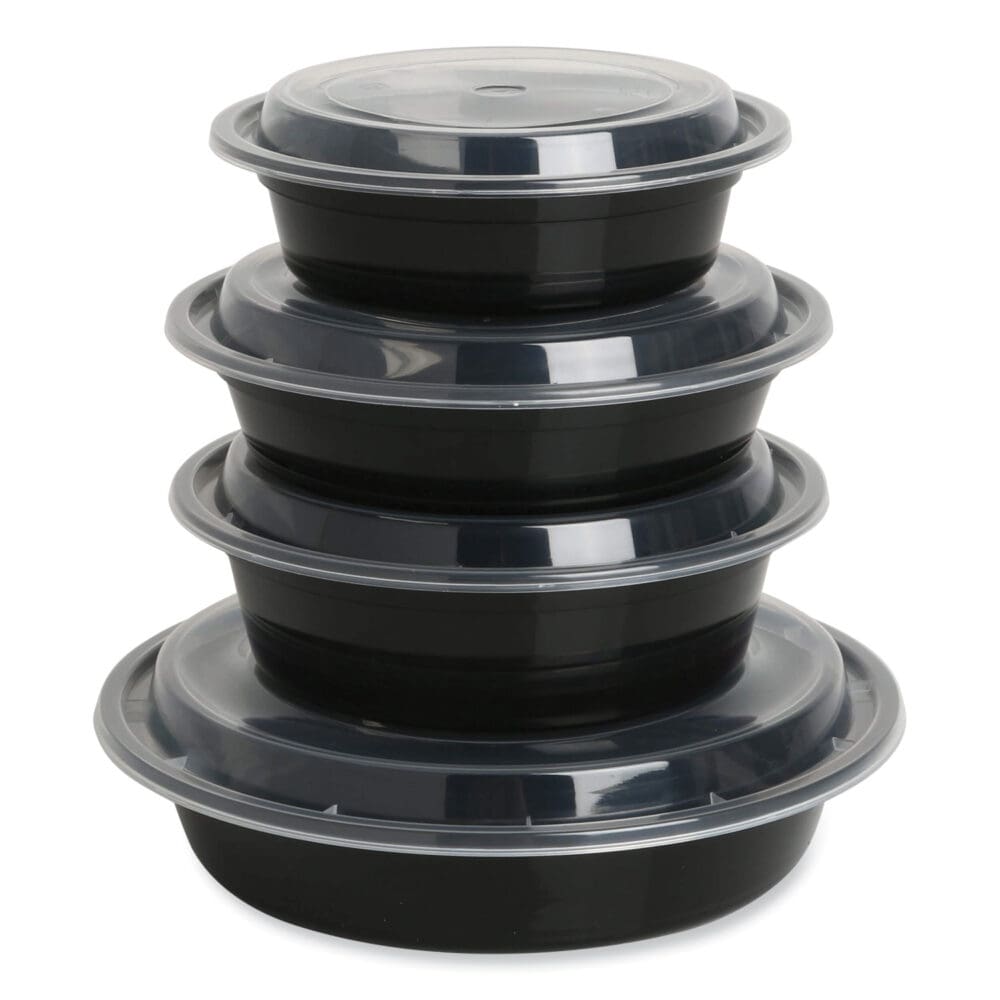 Microwavable Food Container with Lid, Round, 16 oz, 6.29 x 6.29 x 1.96, Black/Clear, Plastic, 150/Carton - Image 2