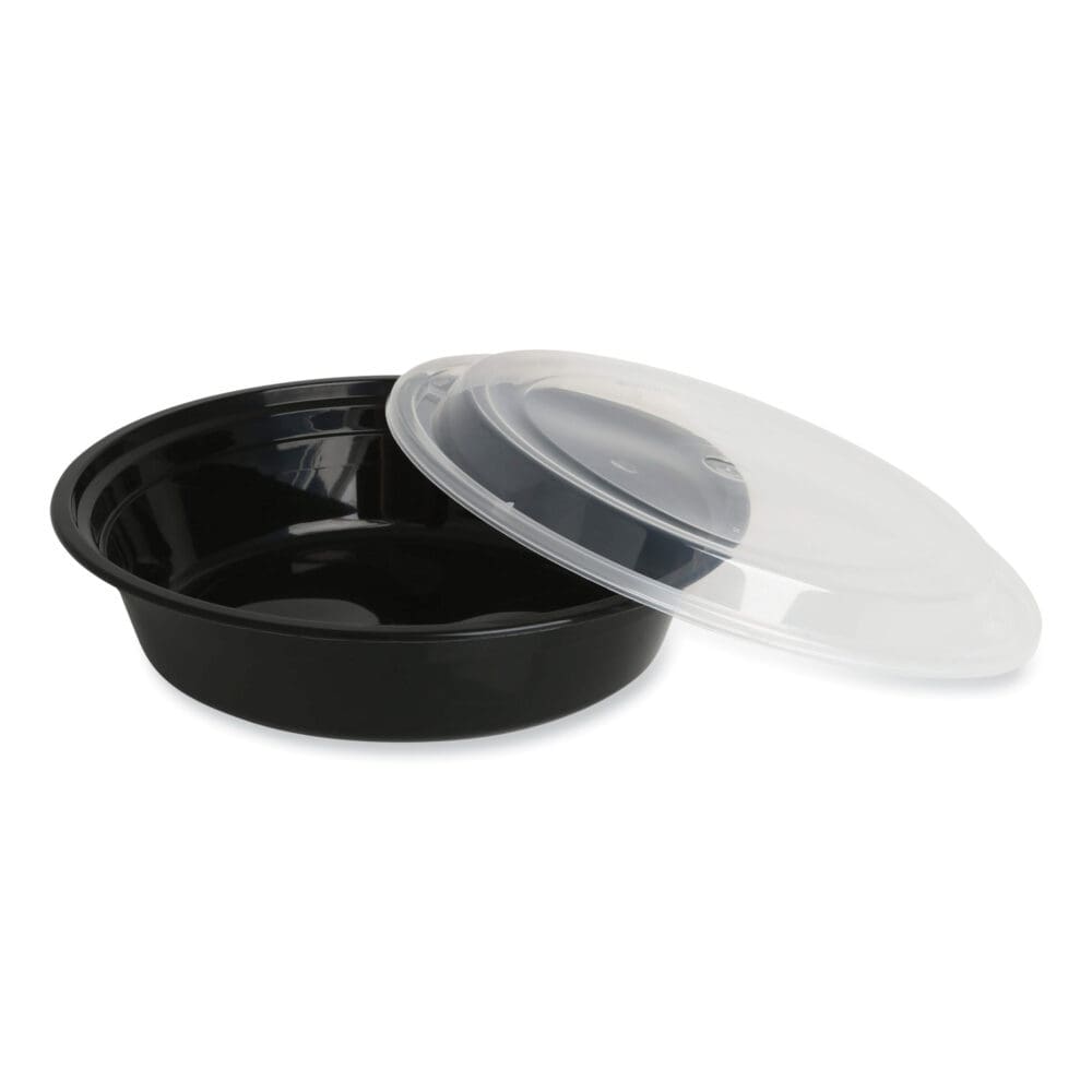 Microwavable Food Container with Lid, Round, 48 oz, 8.85 x 8.85 x 2.24, Black/Clear, Plastic, 150/Carton - Image 4