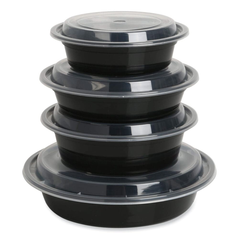 Microwavable Food Container with Lid, Round, 24 oz, 7.28 x 7.28 x 1.96, Black/Clear, Plastic, 150/Carton - Image 2