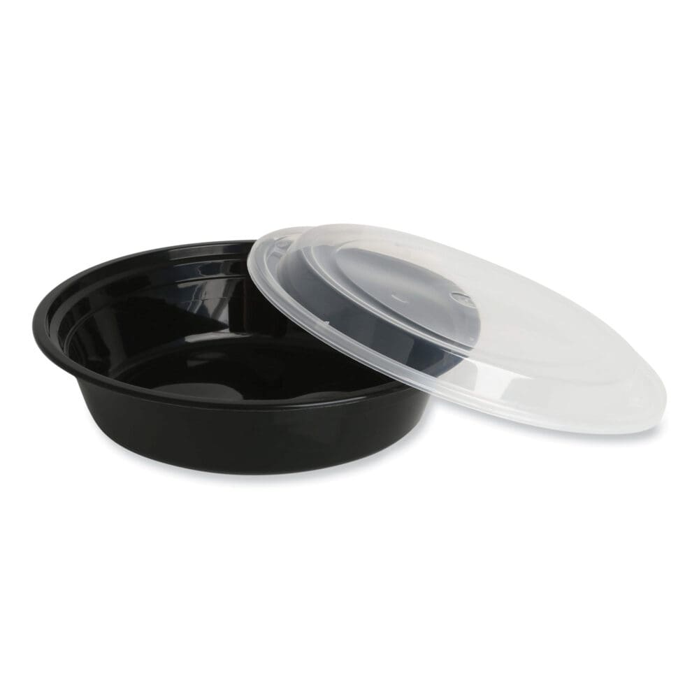 Microwavable Food Container with Lid, Round, 24 oz, 7.28 x 7.28 x 1.96, Black/Clear, Plastic, 150/Carton - Image 4