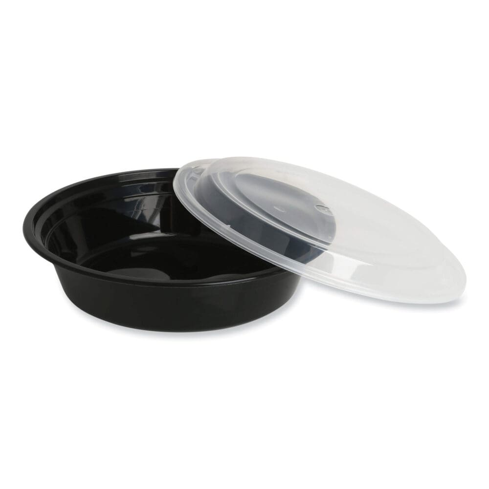 Microwavable Food Container with Lid, Round, 32 oz, 7.28 x 7.28 x 2.55, Black/Clear, Plastic, 150/Carton - Image 4