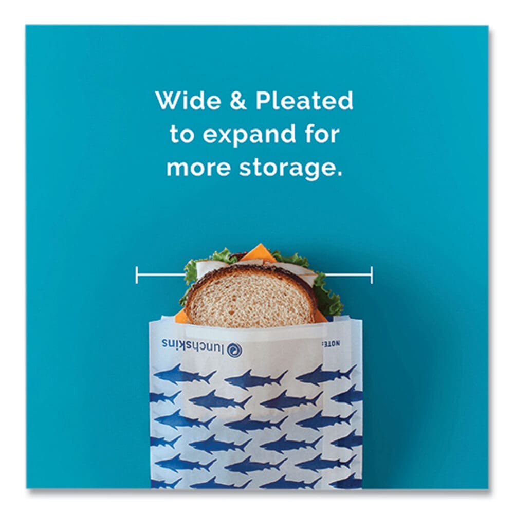 Peel and Seal Sandwich Bag with Closure Strip, 6.3 x 2 x 7.9, White with Blue Shark, 50/Box - Image 3