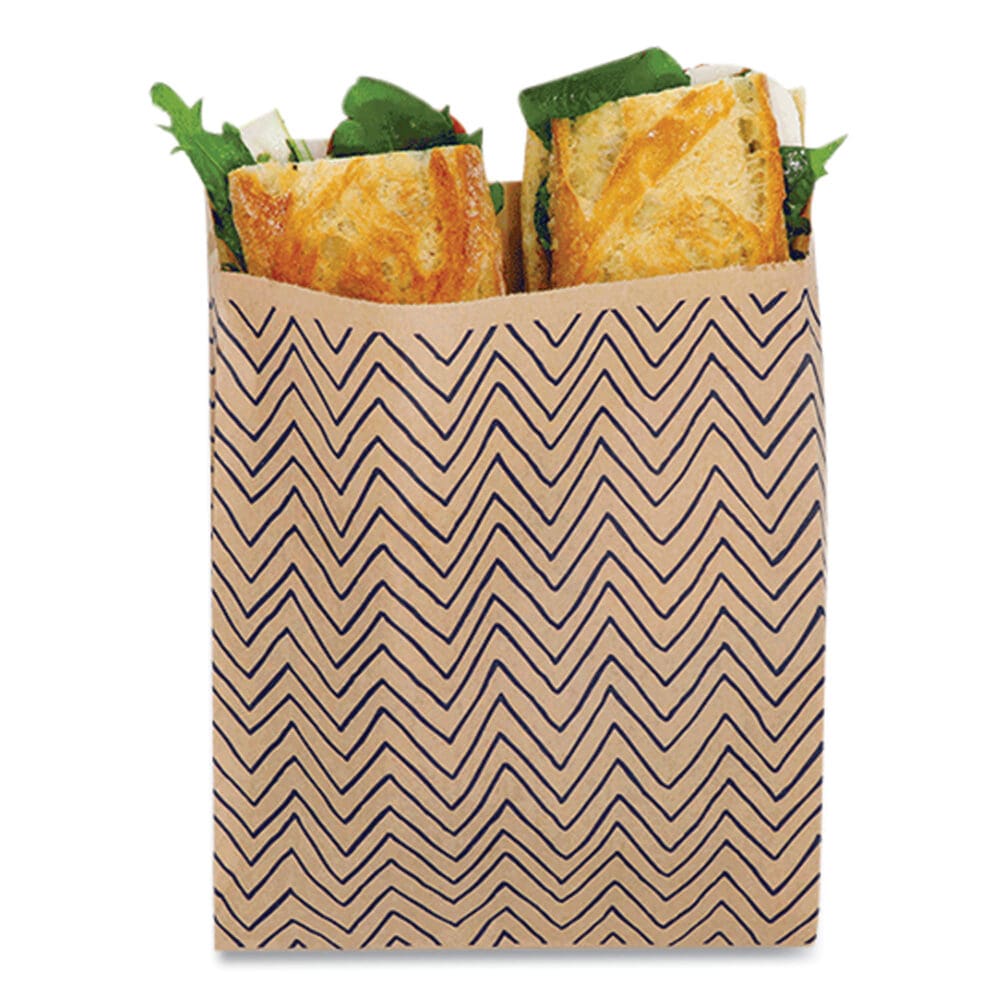 XL Sandwich Bag with Resealable Stickers, 7.1 x 2 x 9.1, Kraft with Black Chevron Pattern, 50/Box - Image 5