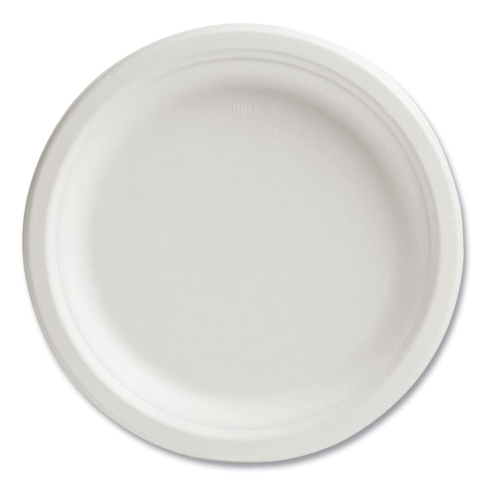 PFAS-Free Compostable Bagasse Plates, 9" dia, White, 250/Pack - Image 4