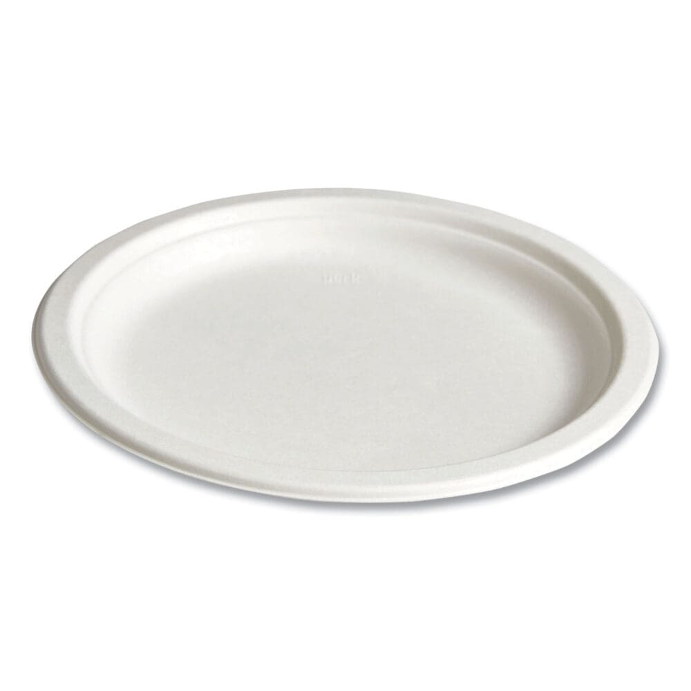 PFAS-Free Compostable Bagasse Plates, 9" dia, White, 250/Pack - Image 2