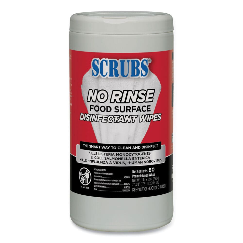 No Rinse Food Surface Disinfectant Wipes, 1-Ply, 7 x 8, Unscented, White, 80/Canister, 6/Carton - Image 4