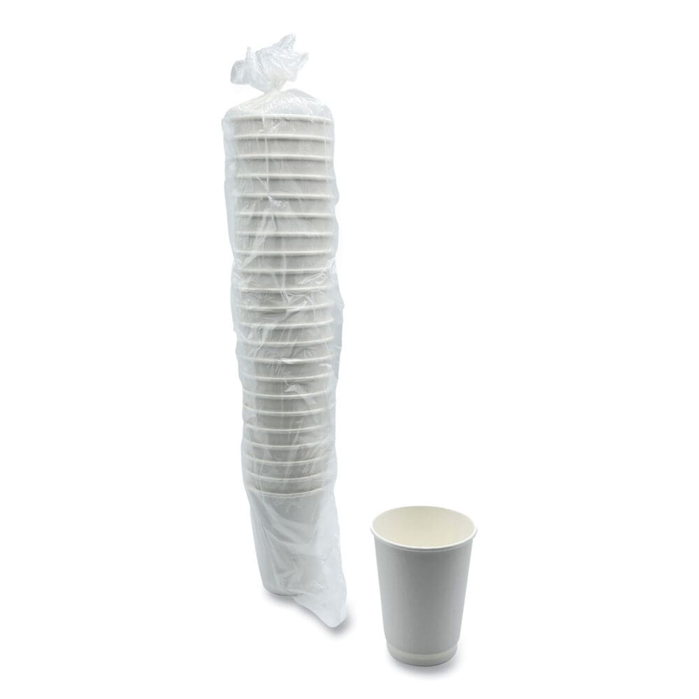 Paper Hot Cups, Double-Walled, 12 oz, White, 500/Carton - Image 4