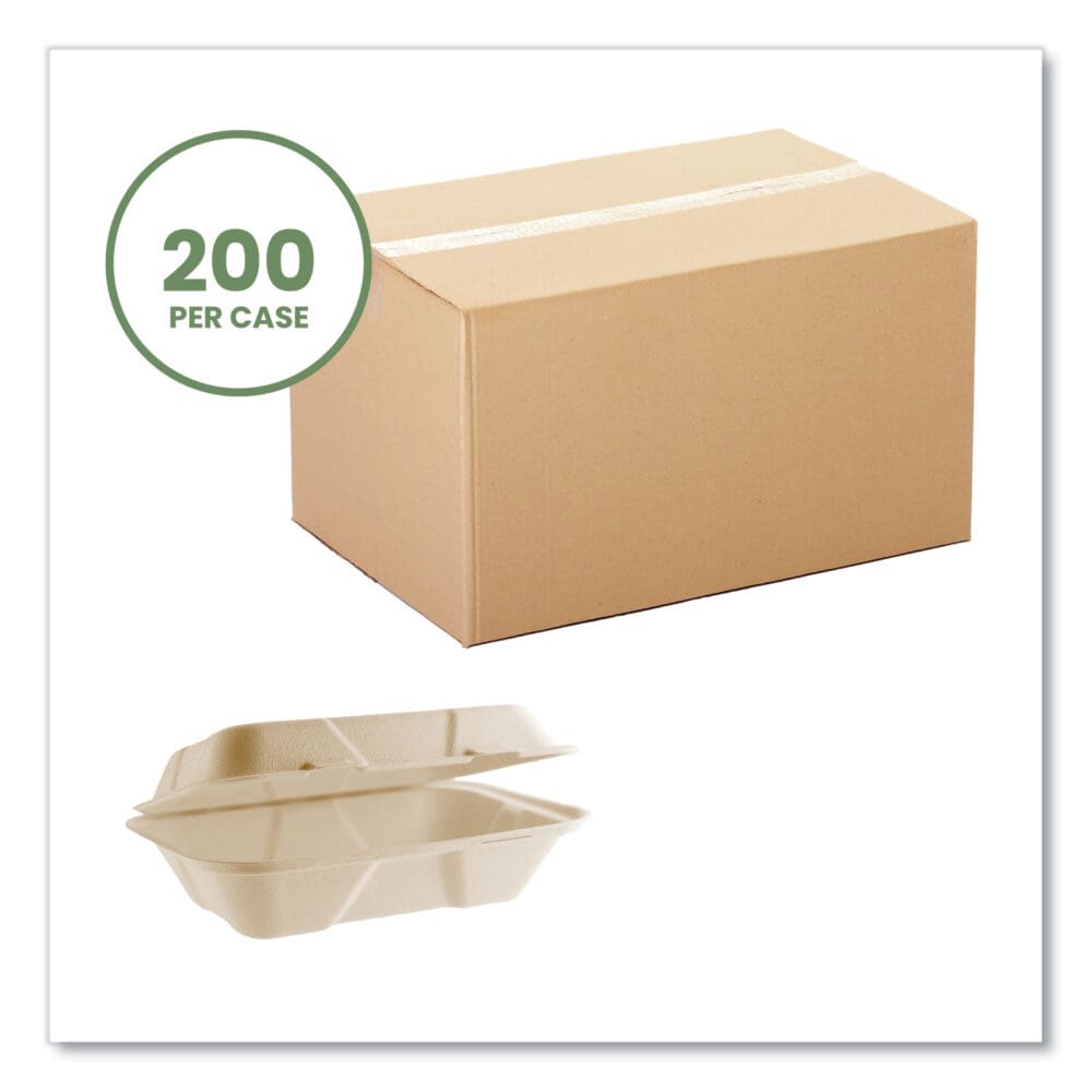 Nourish Molded Fiber Takeout Containers, 6.1 x 9 x 2.9, Natural, Sugarcane, 200/Carton - Image 6