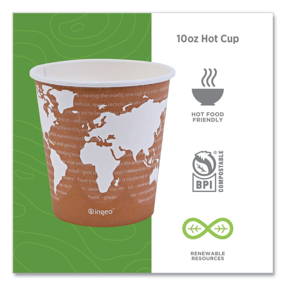 World Art Renewable and Compostable Hot Cups, 10 oz, 50/Pack, 20 Packs/Carton - Image 3