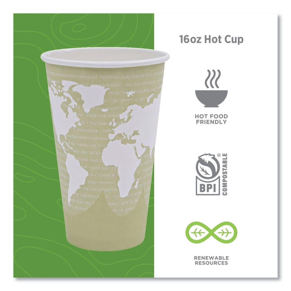 World Art Renewable and Compostable Hot Cups, 16 oz, 50/Pack, 20 Packs/Carton - Image 4