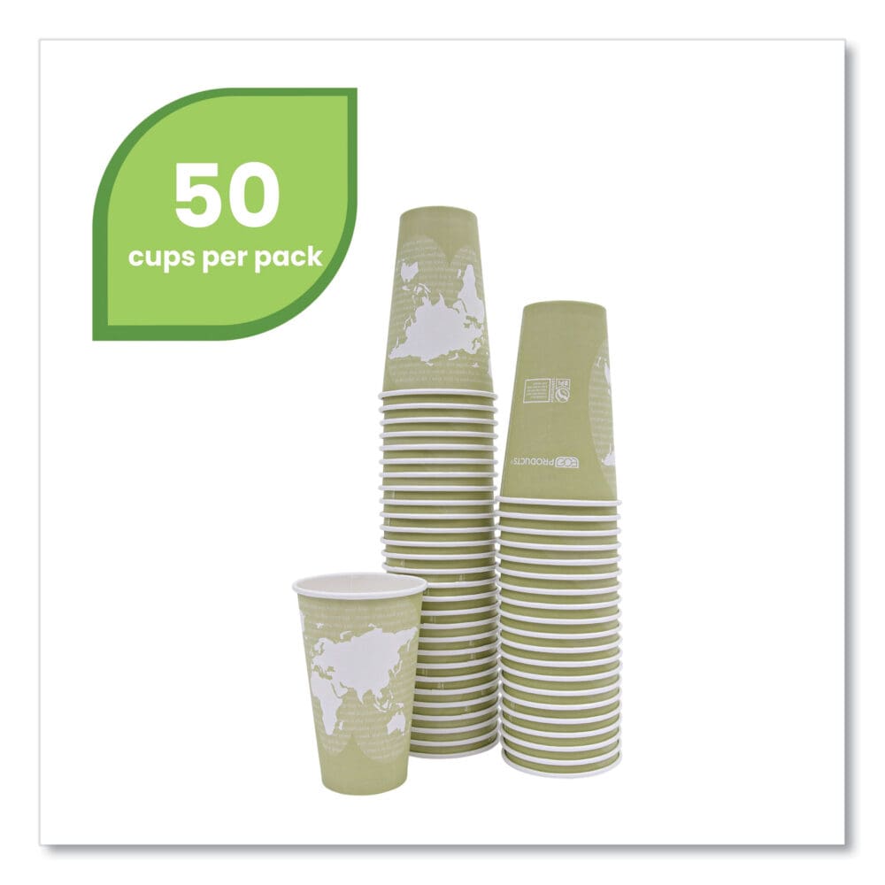 World Art Renewable and Compostable Hot Cups, 16 oz, Moss, 50/Pack - Image 2