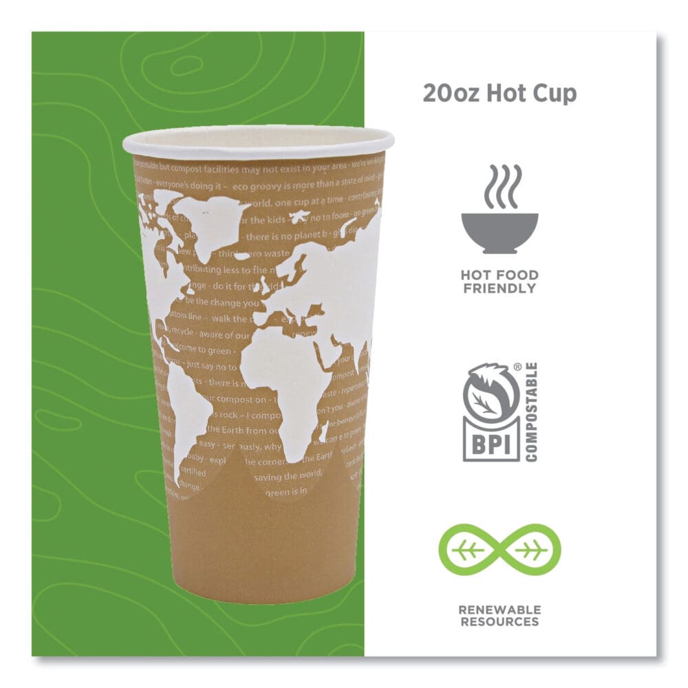 World Art Renewable and Compostable Hot Cups, 20 oz, 50/Pack, 20 Packs/Carton - Image 4