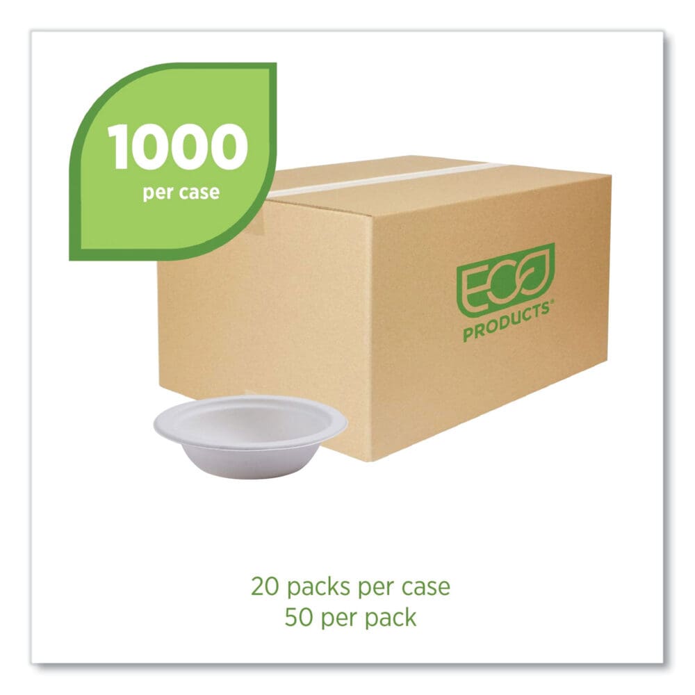 Vanguard Renewable and Compostable Sugarcane Bowls, 12 oz, White, 1,000/Carton - Image 7