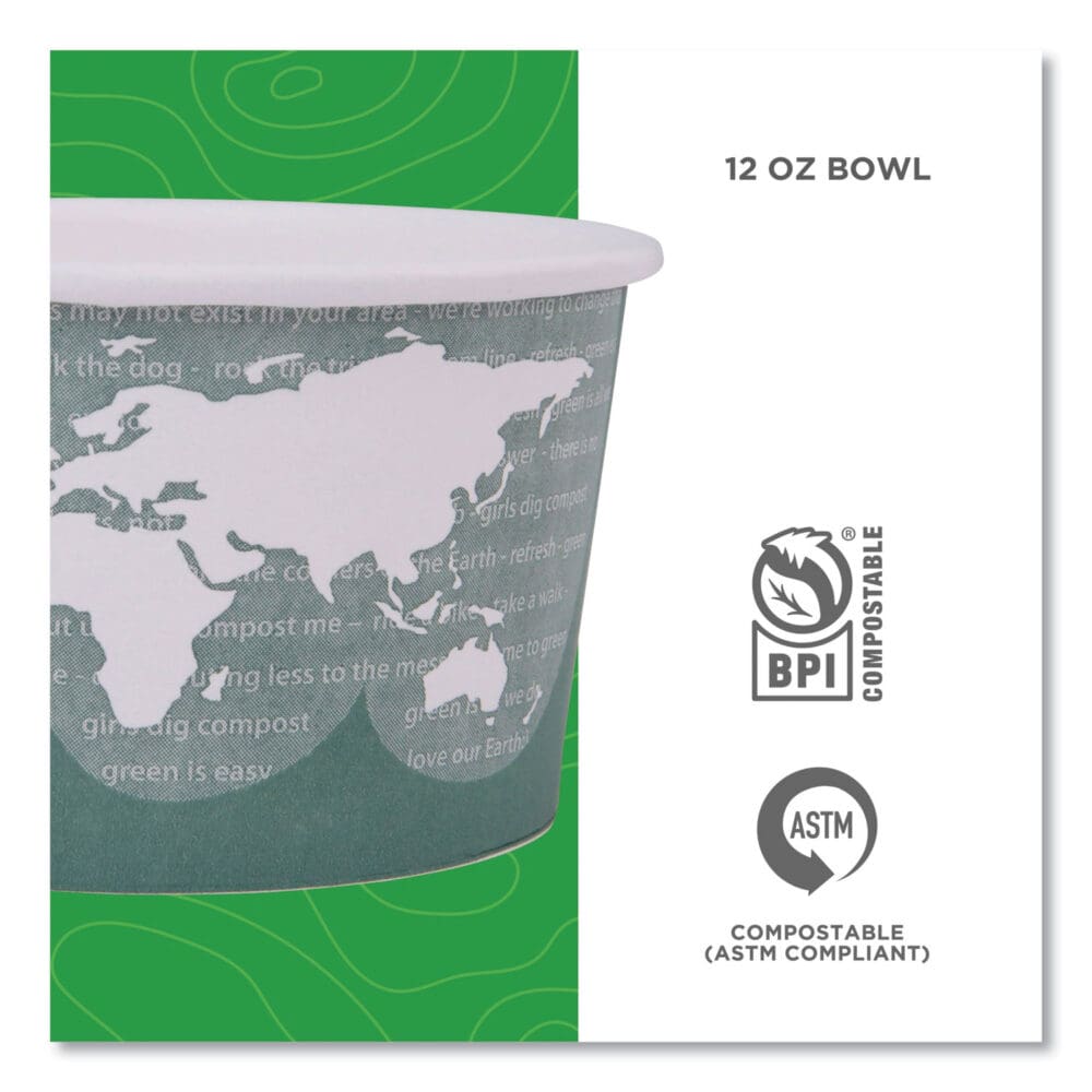 World Art Renewable and Compostable Food Container, 12 oz, 4.05 Diameter x 2.5 h, Green, Paper, 25/Pack, 20 Packs/Carton - Image 3