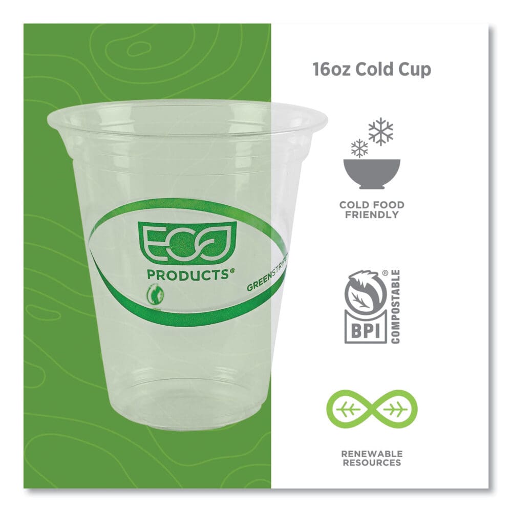 GreenStripe Renewable and Compostable Cold Cups, 16 oz, Clear, 50/Pack, 20 Packs/Carton - Image 3