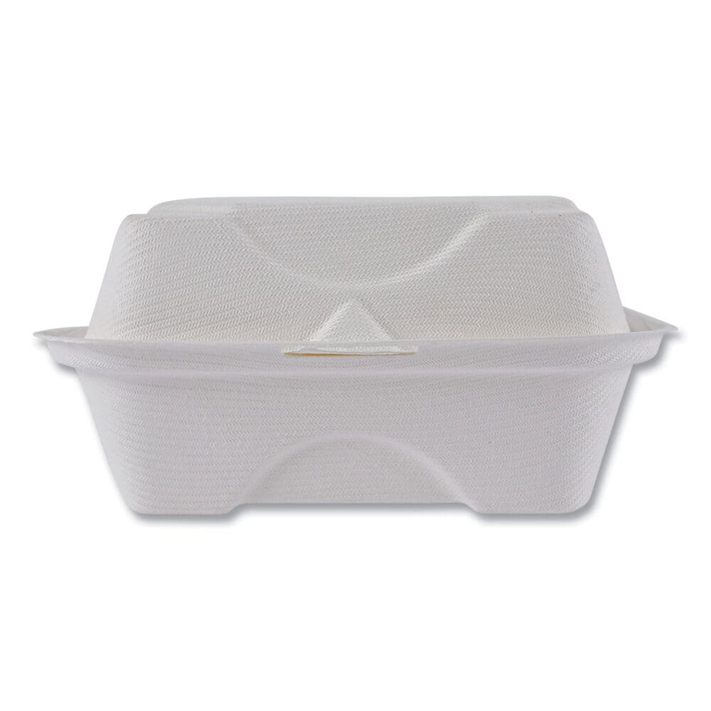 Vanguard Renewable and Compostable Sugarcane Clamshells, 6 x 6 x 3, White, 500/Carton - Image 7