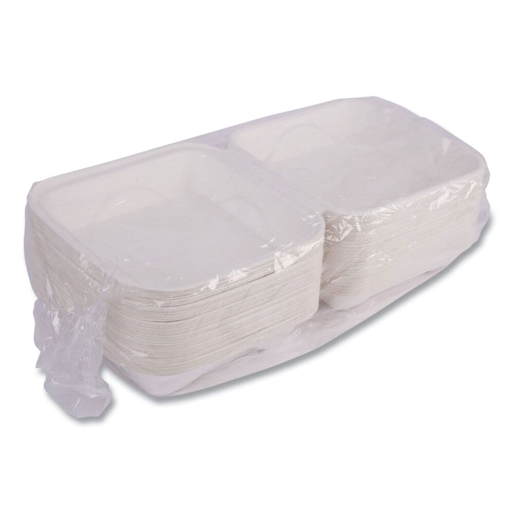 Vanguard Renewable and Compostable Sugarcane Clamshells, 1-Compartment, 8 x 8 x 3, White, 200/Carton - Image 7