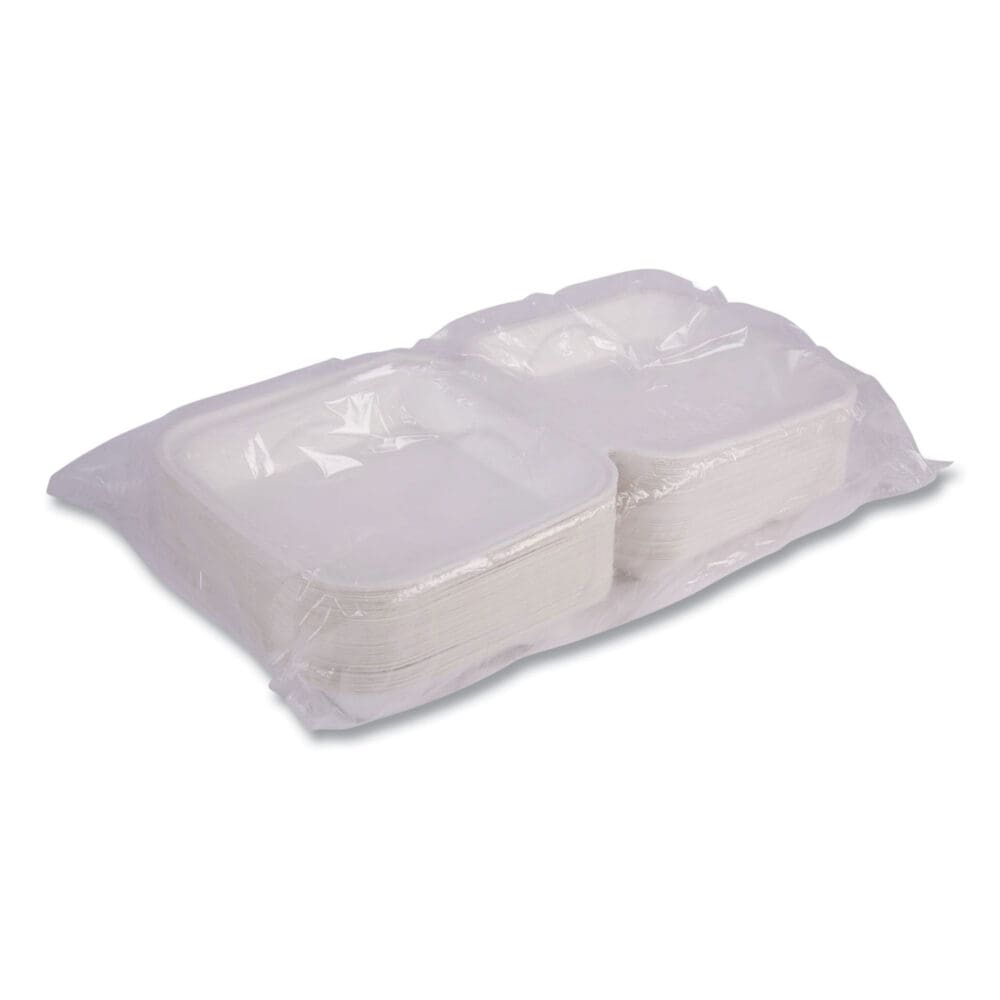 Vanguard Renewable and Compostable Sugarcane Clamshells, 1-Compartment, 9 x 9 x 3, White, 200/Carton - Image 6