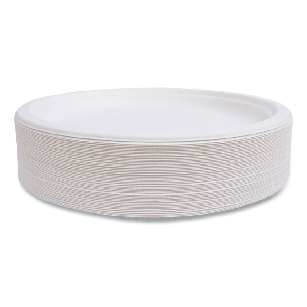 Renewable Sugarcane Plates, 10" dia, Natural White, 500/Carton - Image 2