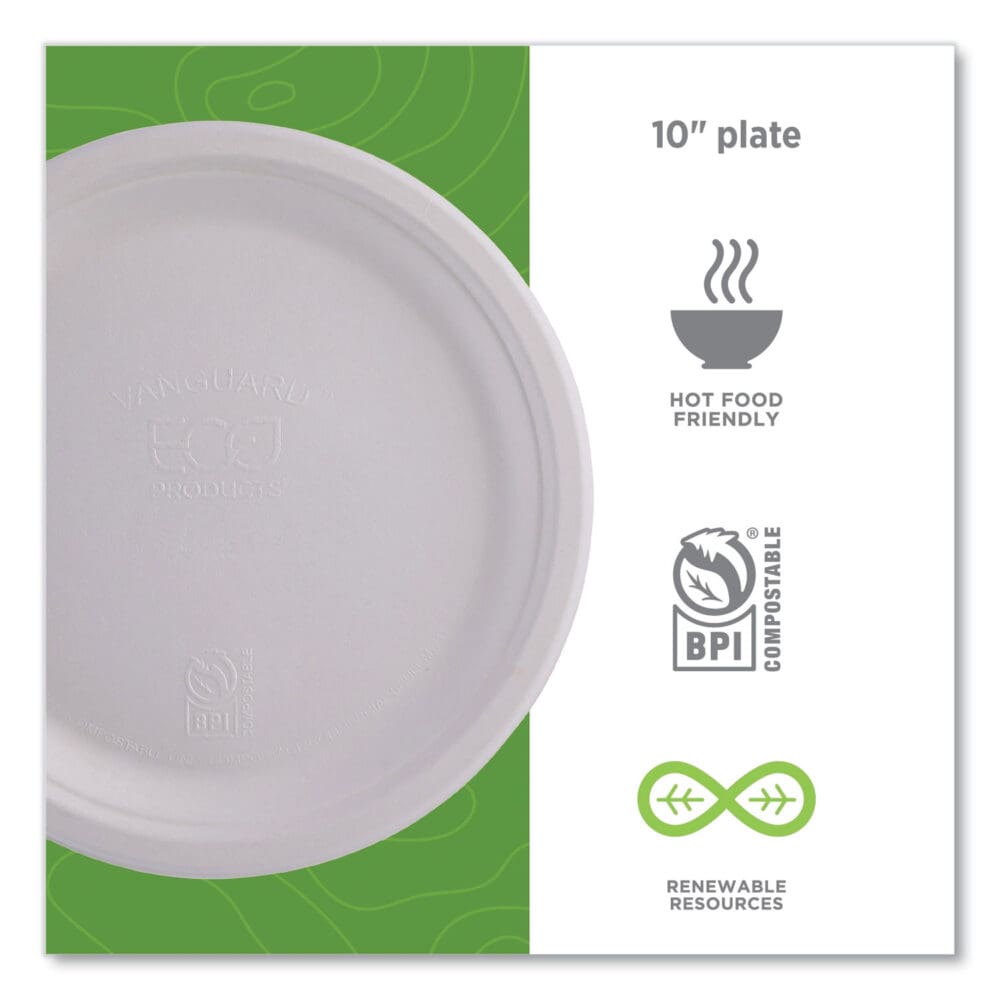 Renewable Sugarcane Plates, 10" dia, Natural White, 500/Carton - Image 4