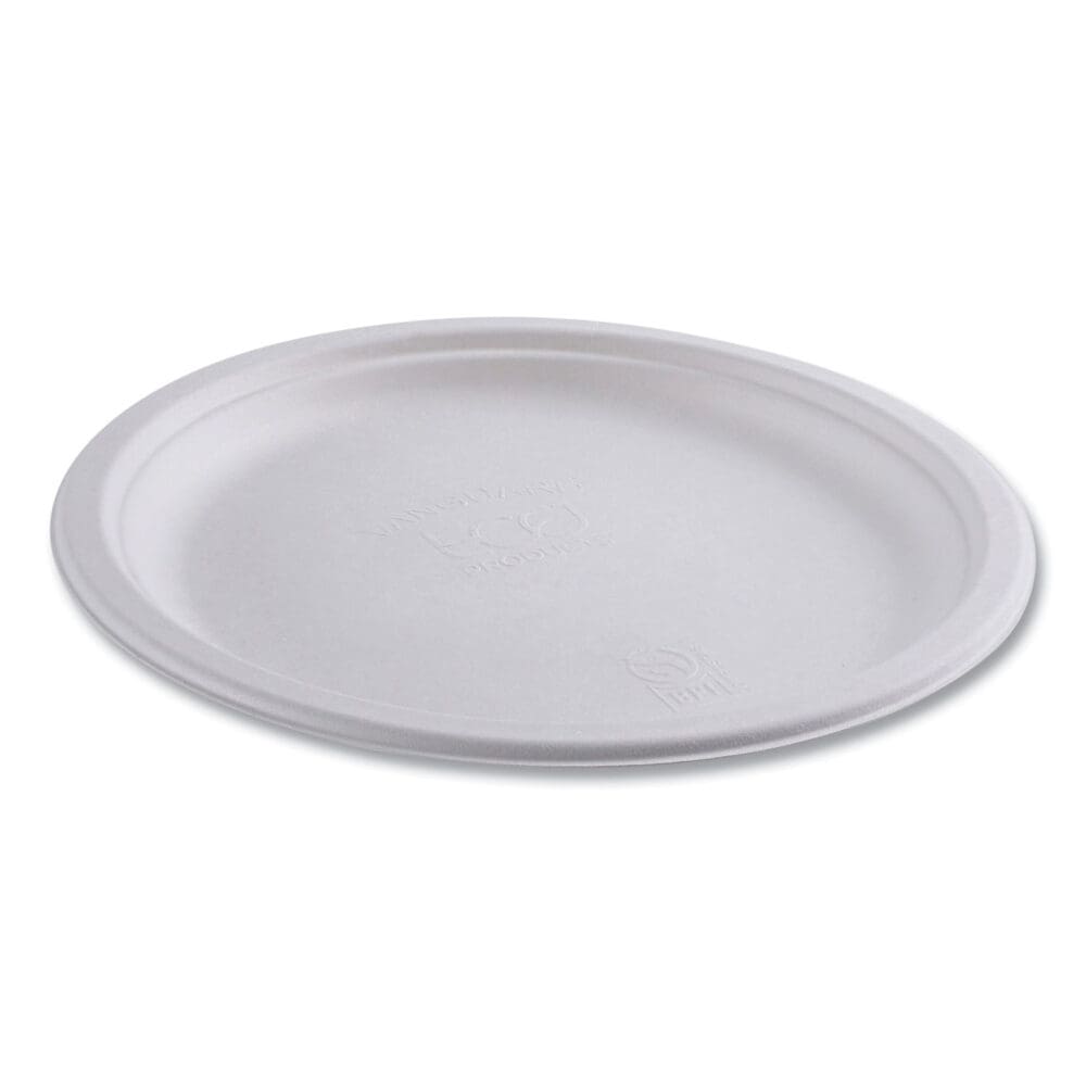 Renewable Sugarcane Dinnerware, Plate, 10" dia, Natural White, 50/Pack - Image 3