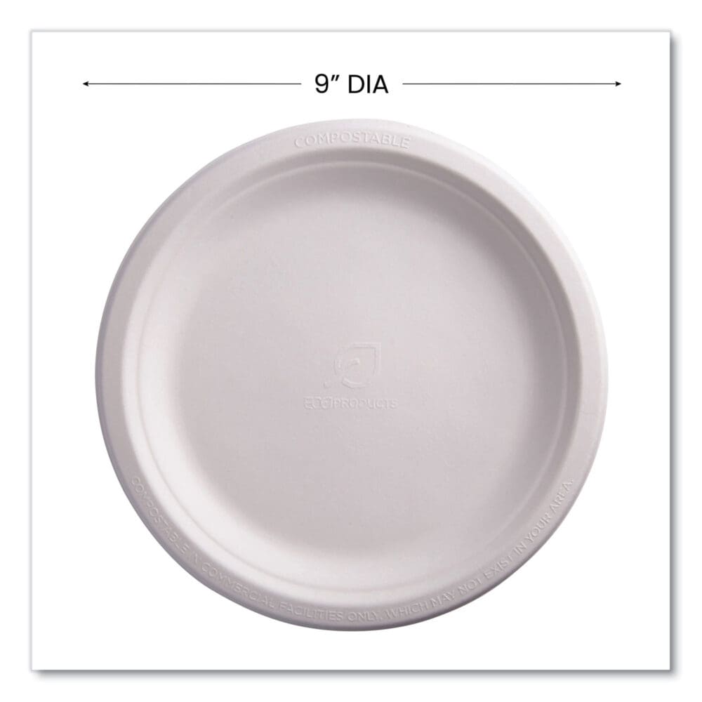 Vanguard Renewable and Compostable Sugarcane Plates, 9" dia, White, 500/Carton - Image 2