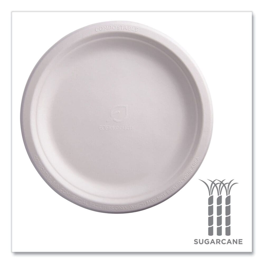 Vanguard Renewable and Compostable Sugarcane Plates, 9" dia, White, 500/Carton - Image 3