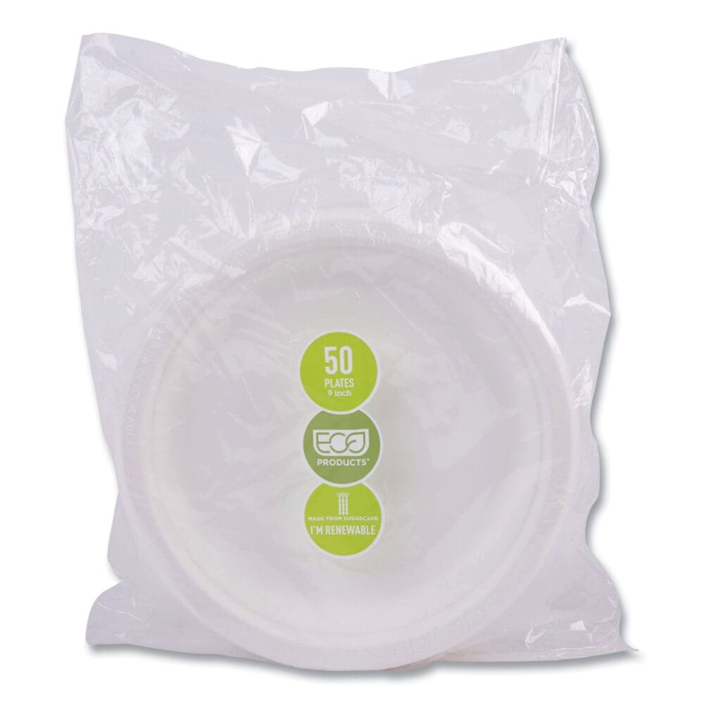 Vanguard Renewable and Compostable Sugarcane Plates, 9" dia, White, 500/Carton - Image 6