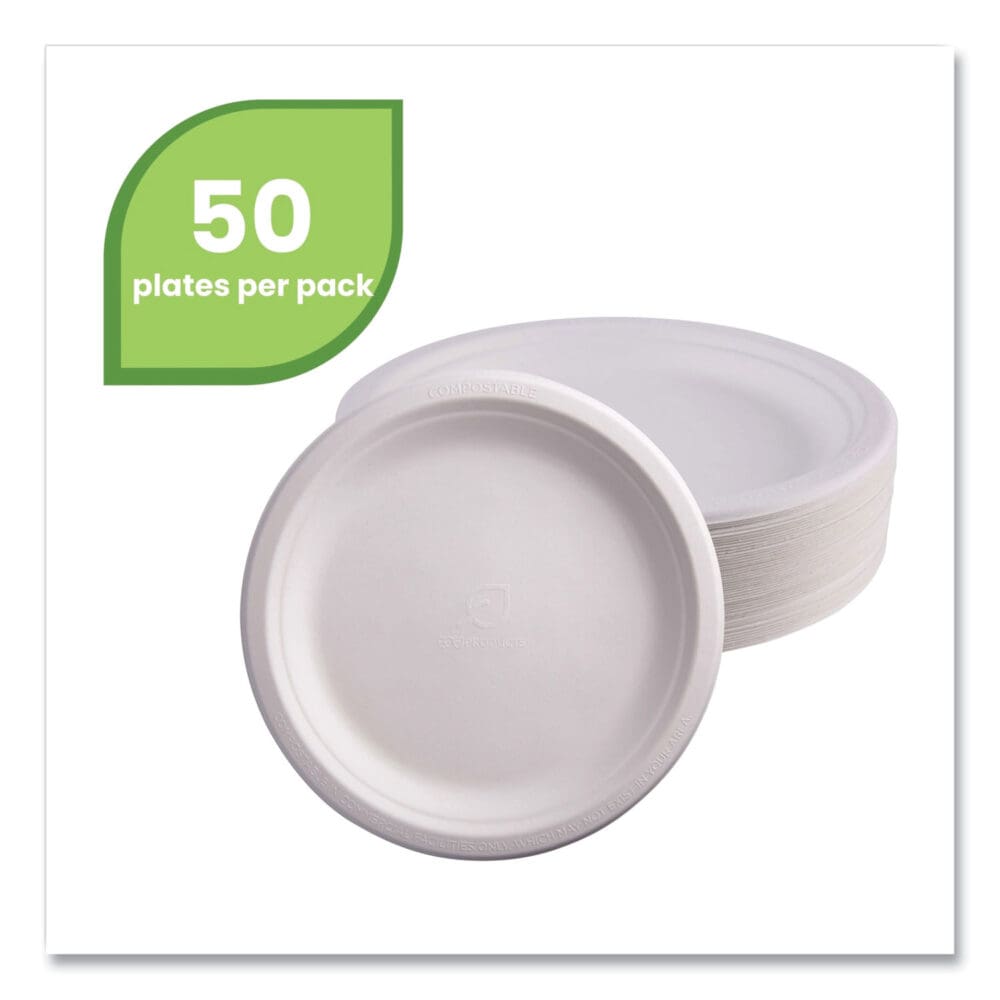 Renewable Sugarcane Plates, 9" dia, Natural White, 50/Packs - Image 2