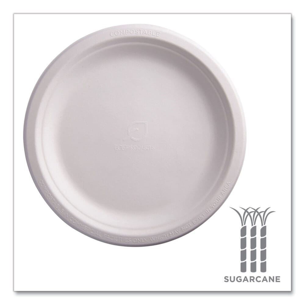 Renewable Sugarcane Plates, 9" dia, Natural White, 50/Packs - Image 4