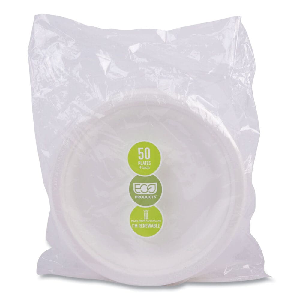 Renewable Sugarcane Plates, 9" dia, Natural White, 50/Packs - Image 7