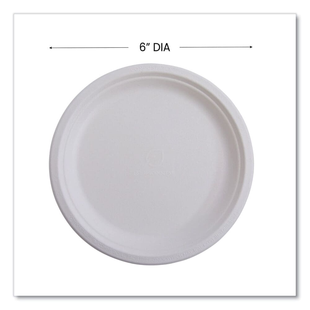 Renewable Sugarcane Plates, 6" dia, Natural White, 1,000/Carton - Image 2