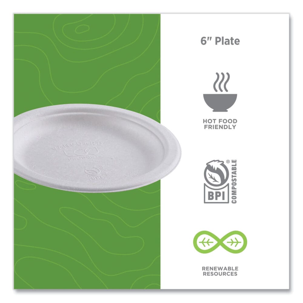 Renewable Sugarcane Plates, 6" dia, Natural White, 1,000/Carton - Image 4