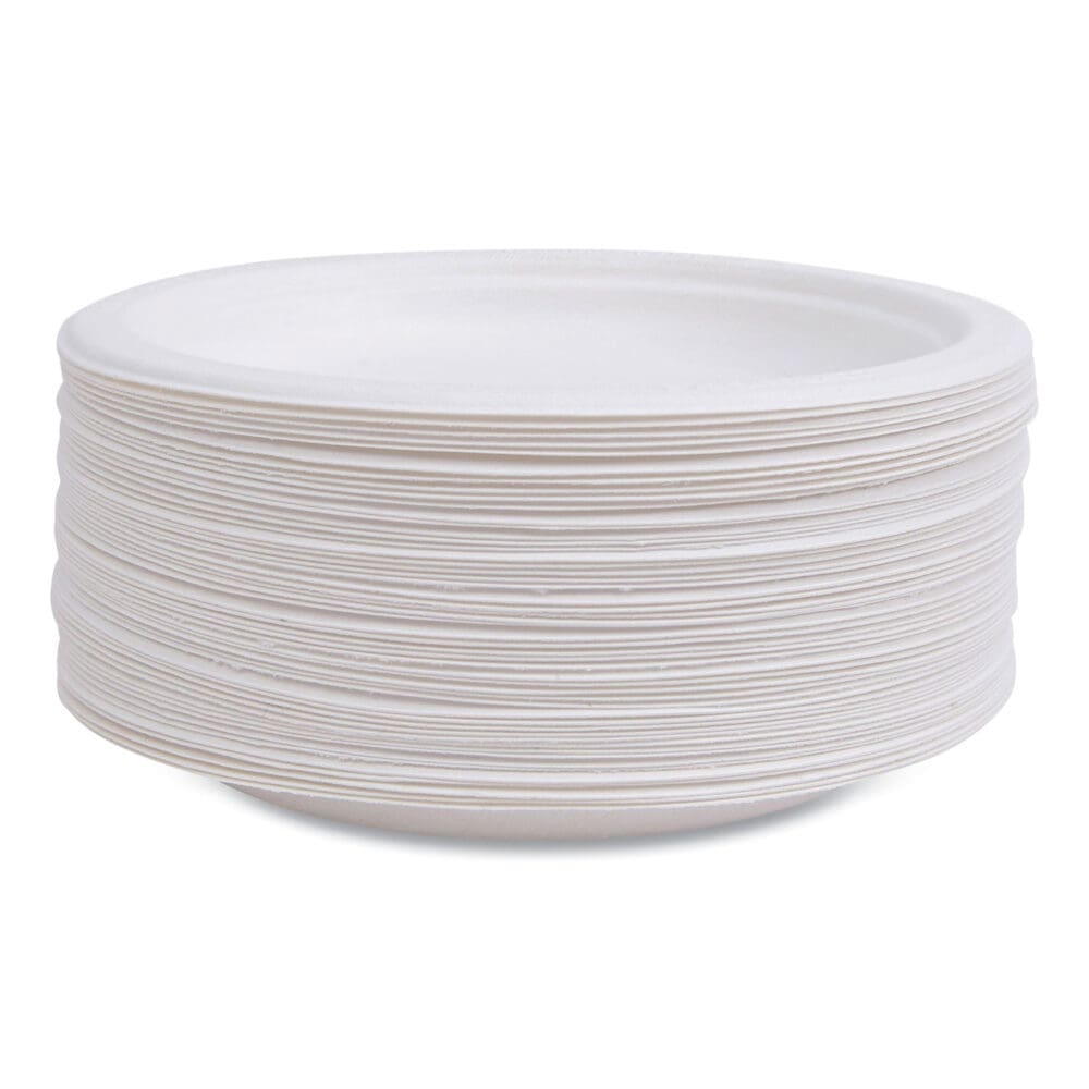 Vanguard Renewable and Compostable Sugarcane Plates, 6" dia, White, 1,000/Carton - Image 7