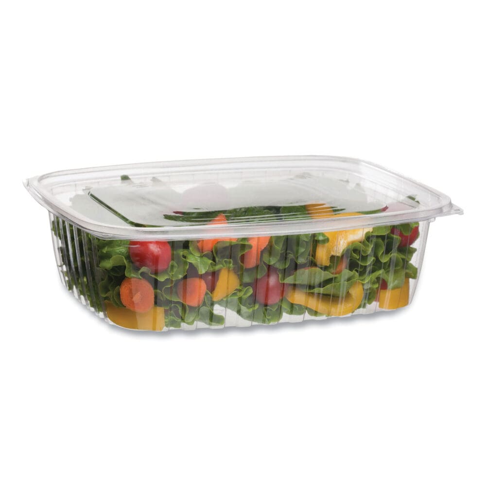 Renewable and Compostable Rectangular Deli Containers, 48 oz, 8 x 6 x 2, Clear, Plastic, 50/Pack, 4 Packs/Carton - Image 3