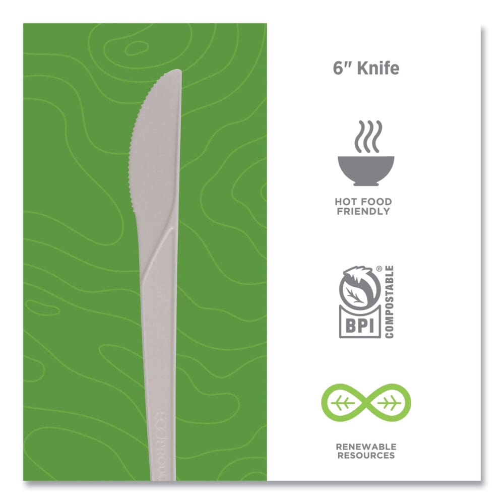 Plantware Compostable Cutlery, Knife, 6", Pearl White, 50/Pack, 20 Pack/Carton - Image 2